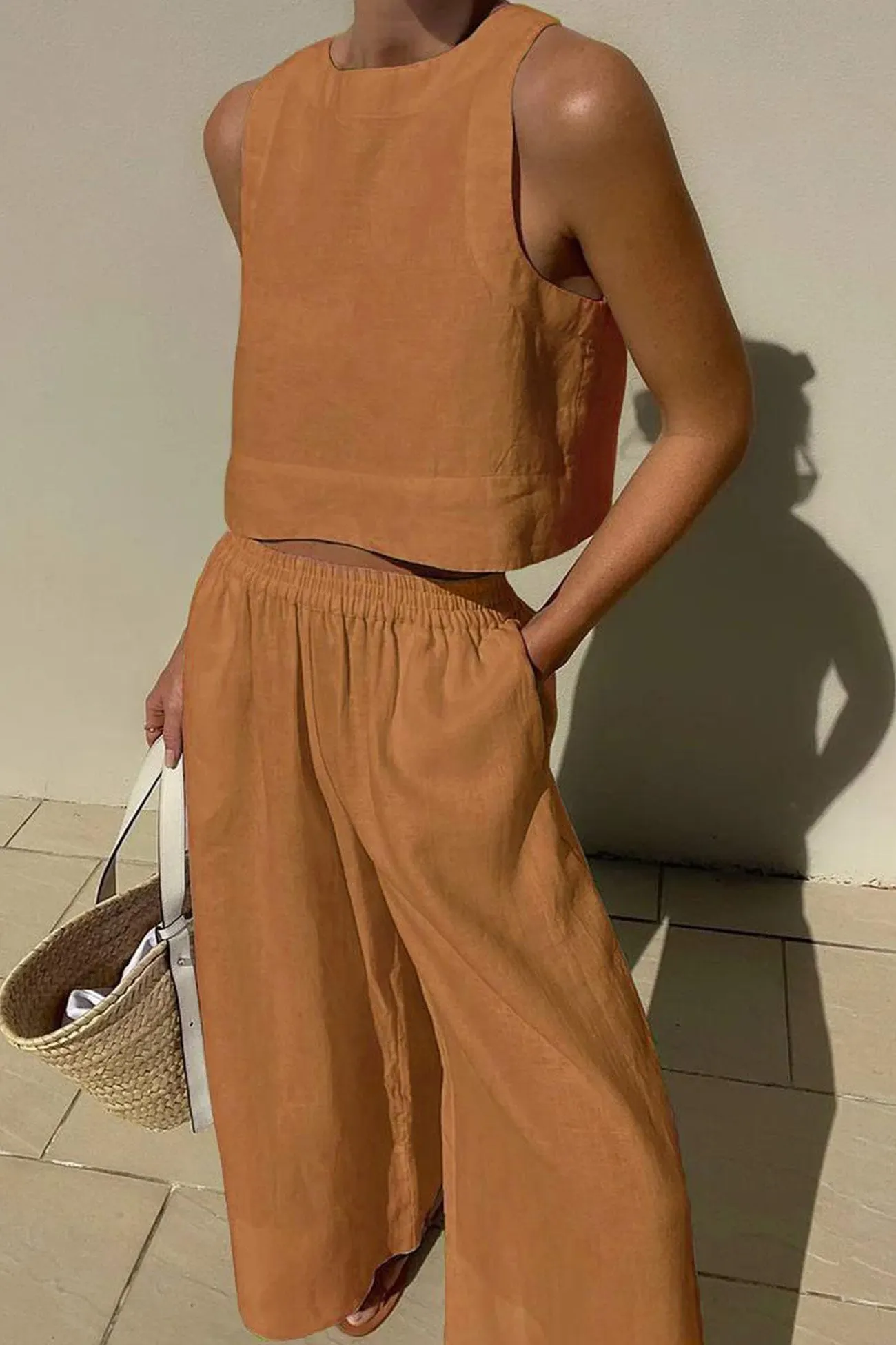 Maxct Solid Tank Top Two-piece Pants Set