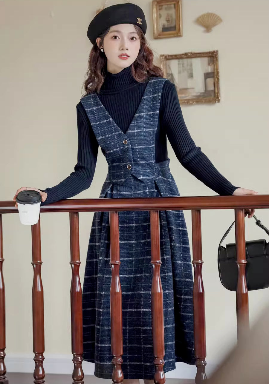Plaid Vest Pinafore Dress Maxct