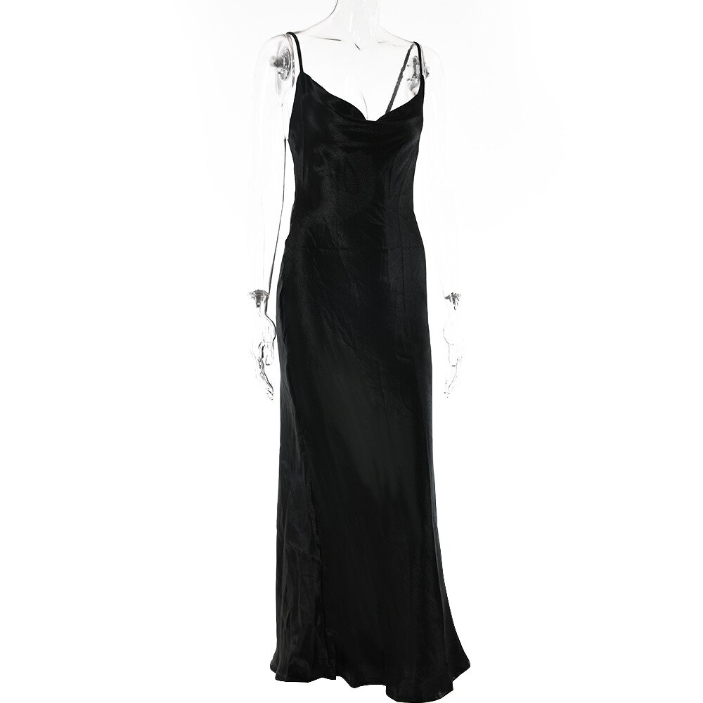 Elegant Satin Backless Long Dress For Women Gown Summer Spaghetti Strap Sleeveless Night Club Party Long Dress Vestido