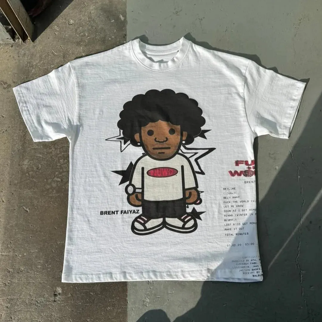 Maxct Retro Street Hip Hop Goth Letter Pattern Oversized T-Shirt Men's Fashion Loose Casual Versatile Round Neck Short Sleeve Top