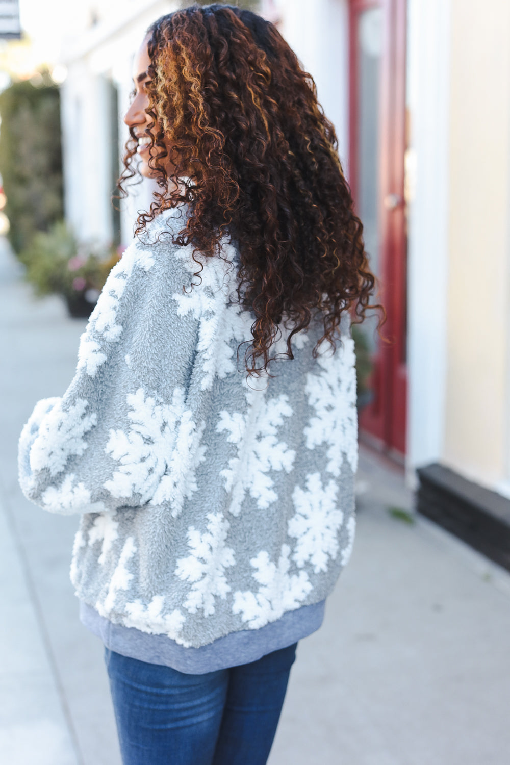 Maxct &Season Greetings Silver Puffy Snowflake Sherpa Pullover