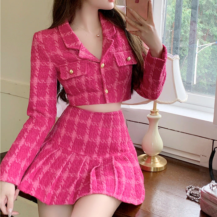 Y2K Pink Tweed Jacket & Skirt Co-Ord Maxct
