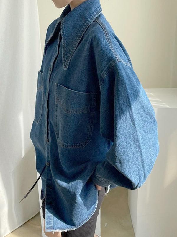 Maxct Vintage Large Collar Single Breasted Loose Denim Shirt