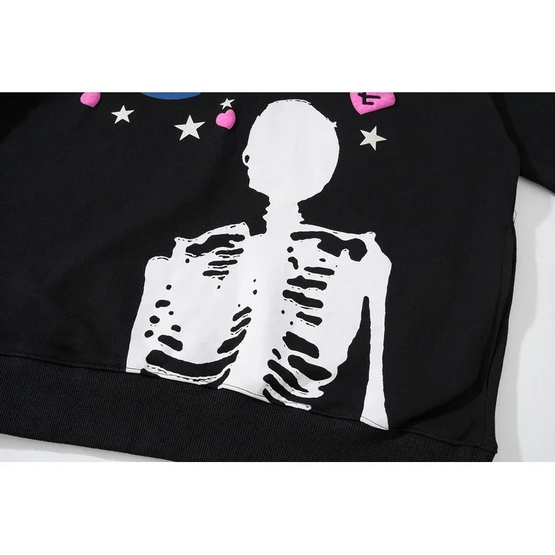Cosmic Love Skeleton Hoodie Retro Street Vibes with Earthly Affection for Men Maxct