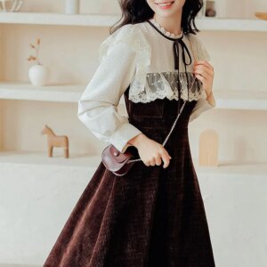 Square Lace High Neck Sweater Dress Maxct