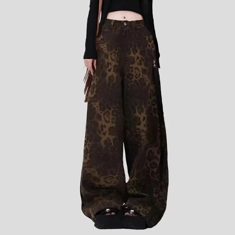 Wide Leg Denim Pants with Print Maxct