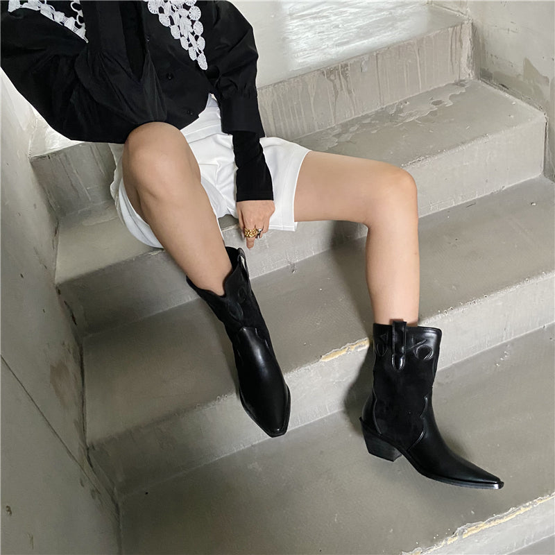 Totem Cowboy Boots Pointed Toe Motorcycle Boots Maxct