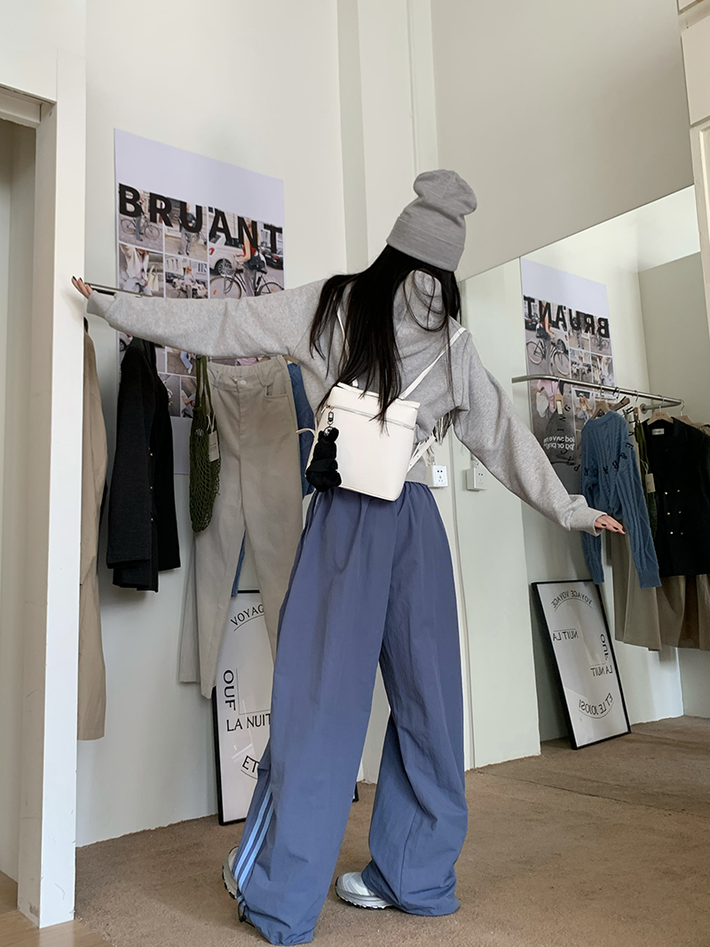 Grey Cropped Hoodies Zip Up Long Sleeve Sweatshirt Cardigan Oversized Autumn Fashion Wide Leg Track Pants Two Piece Sets