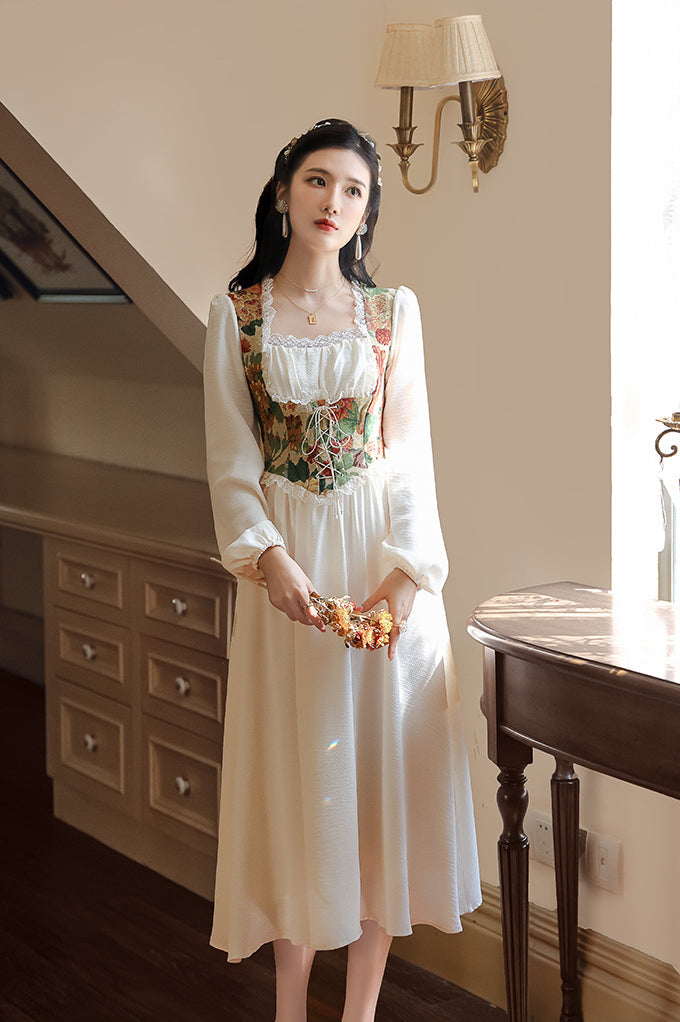 Floral Tapestry Jacquard Corset Dress Maxct
