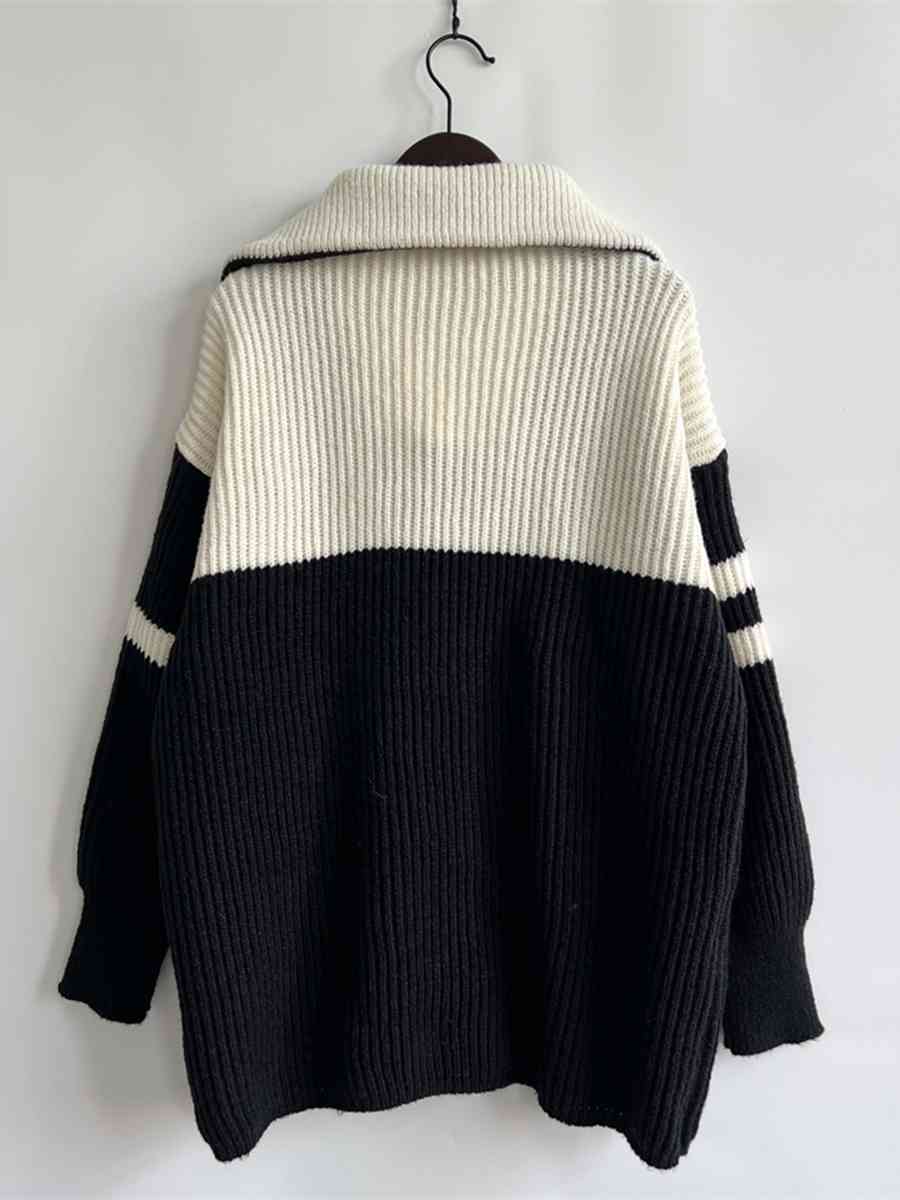 Maxct &Ribbed Two-Tone Half Zip Sweater