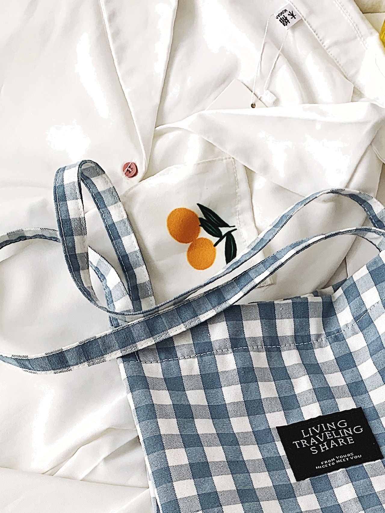 Maxct - Letter Patch Gingham Shopper Bag  - Women Tote Bags