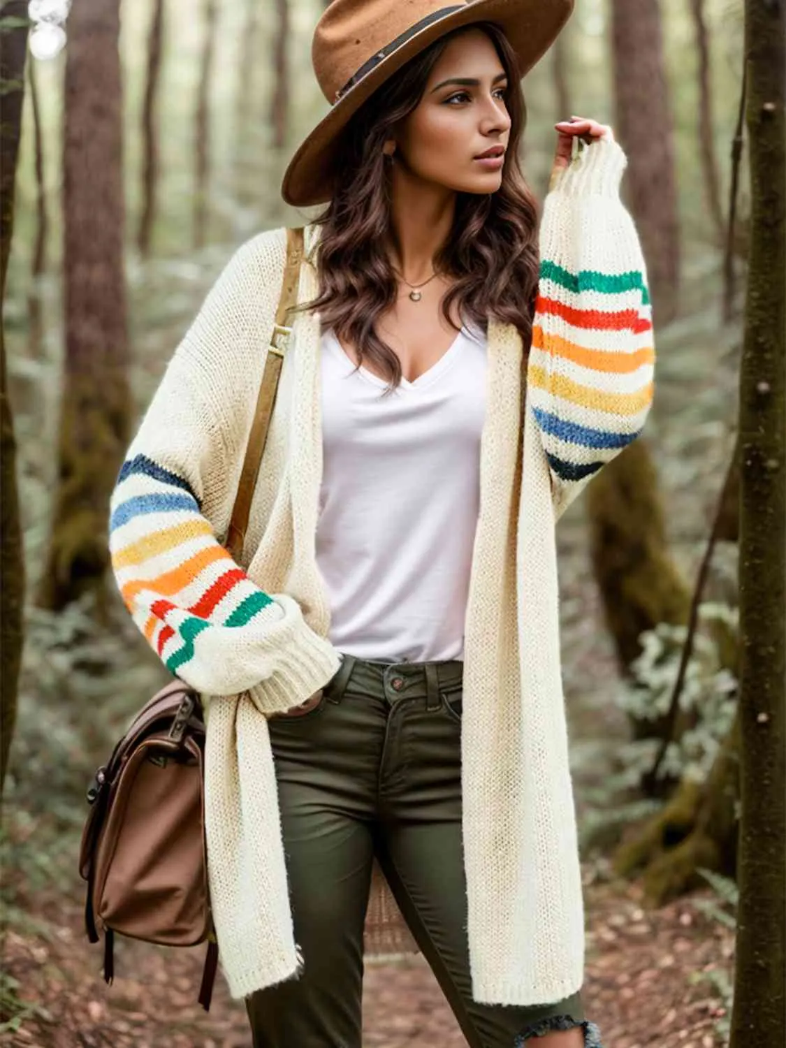 Maxct &Striped Open Front Long Sleeve Cardigan