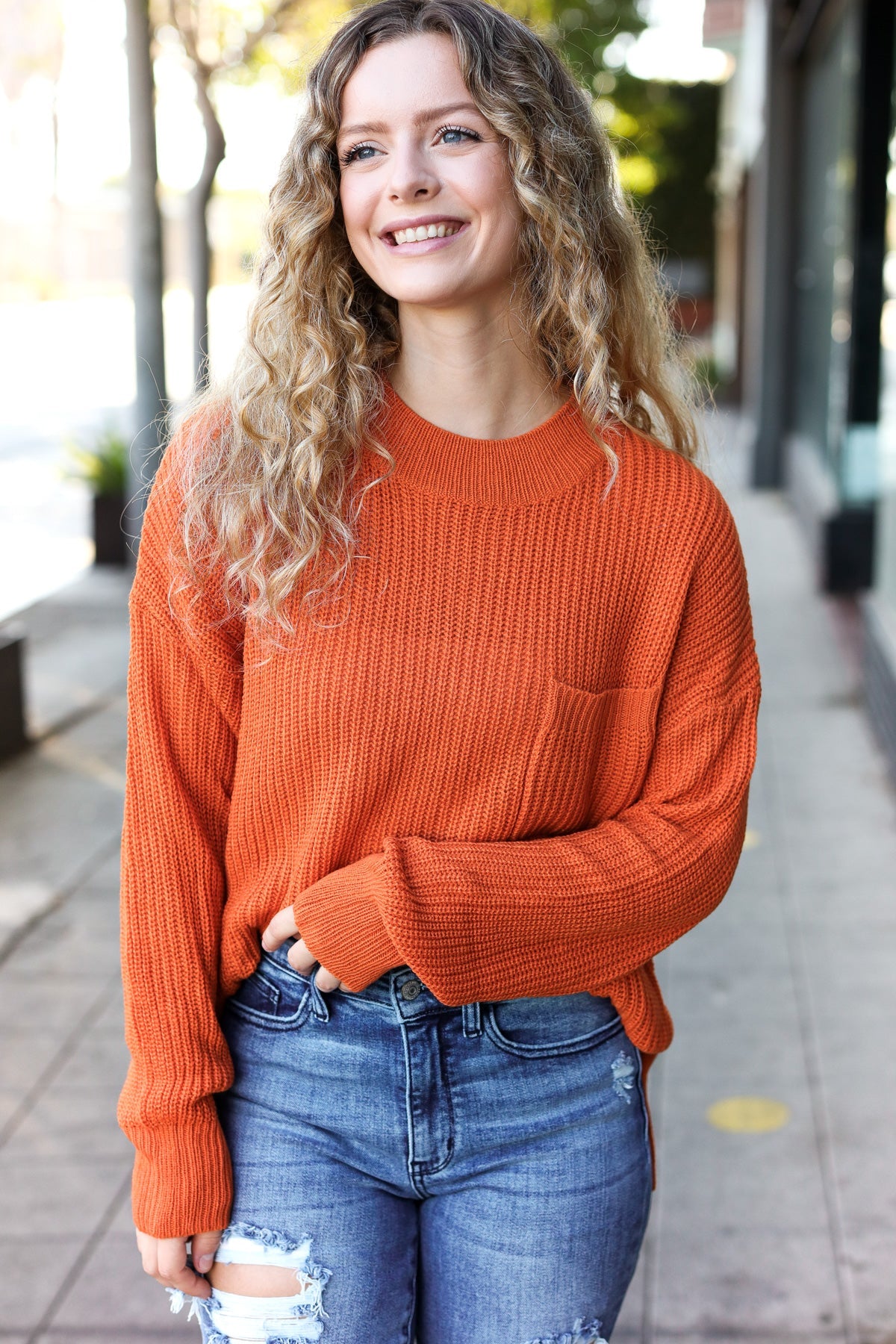 Maxct &Pumpkin Spice Mock Neck Chest Pocket Knit Sweater