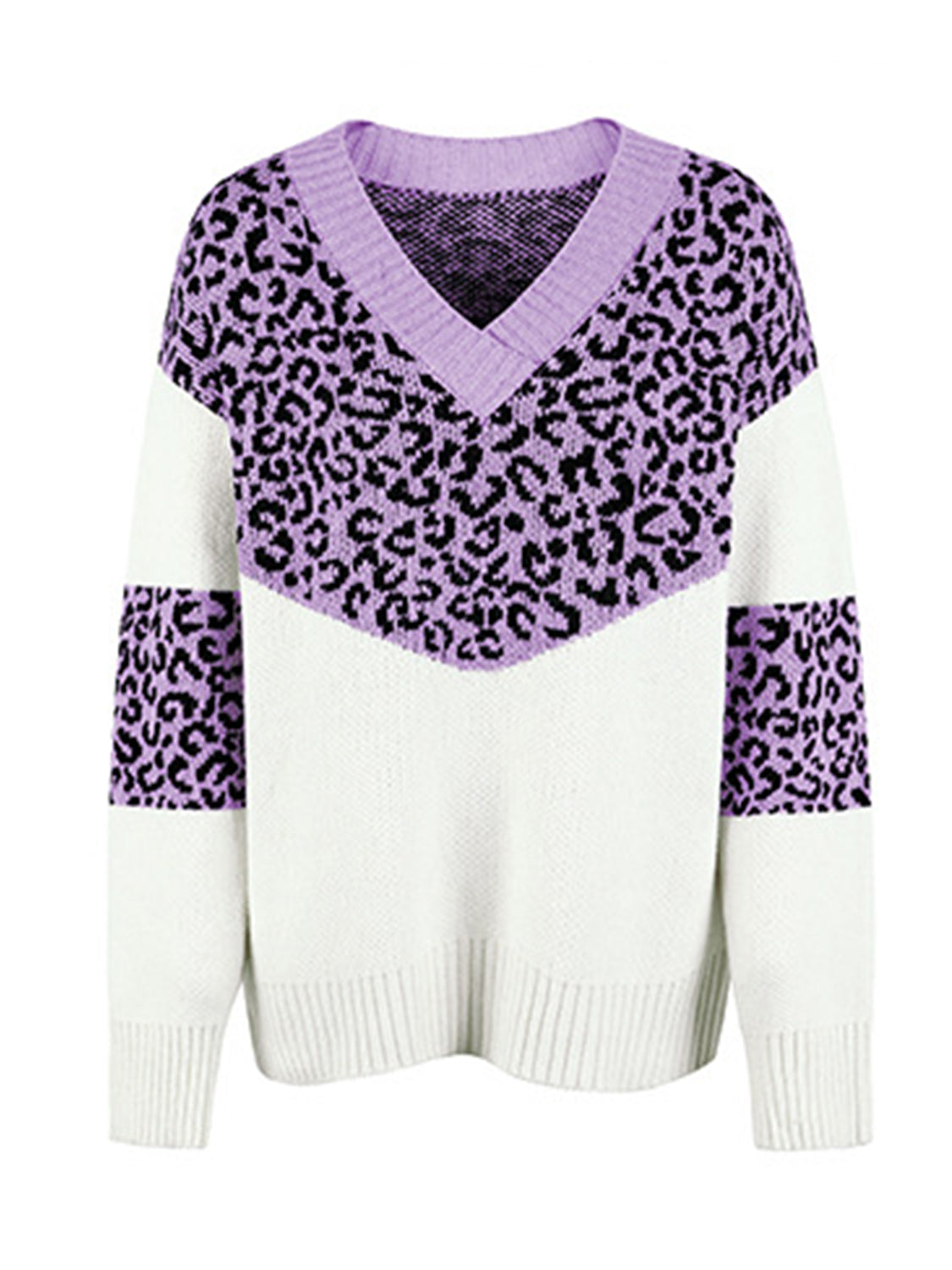 Maxct &Leopard V-Neck Dropped Shoulder Sweater