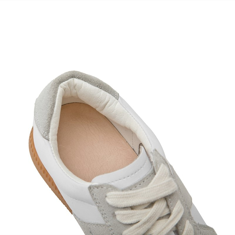White Split Leather Sneakers Flat for Women Maxct