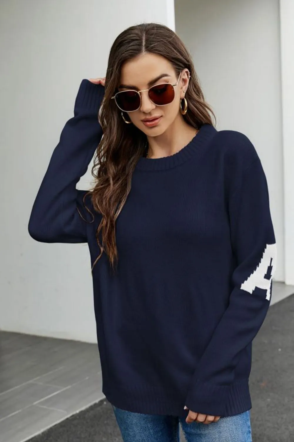 Maxct &Round Neck Dropped Shoulder Sweater