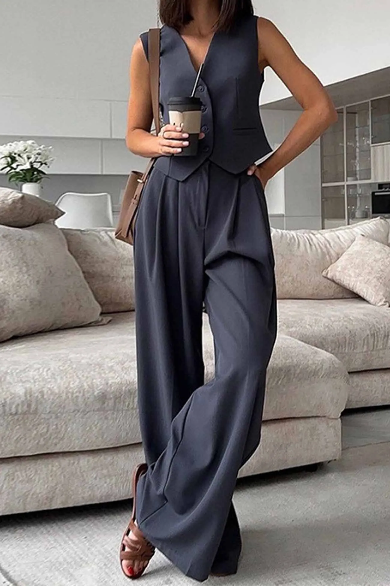 Maxct-Sleeveless Vest Top Long Pants Two-Piece Set