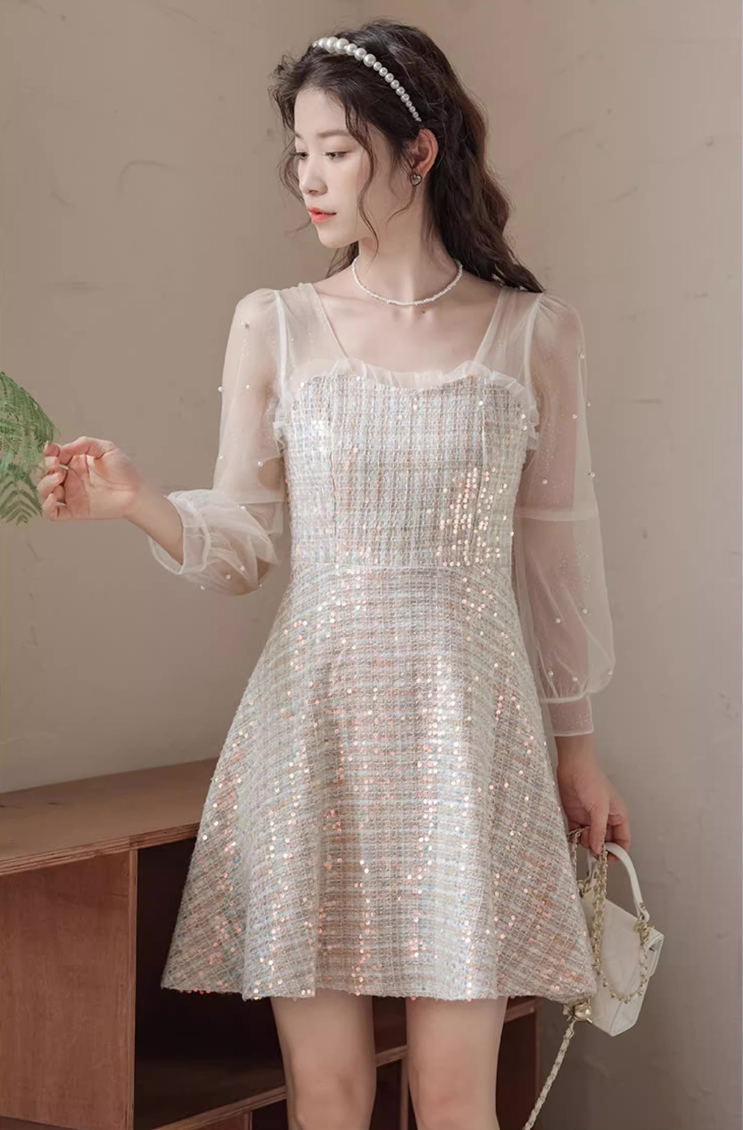Daytime Sequin Tweed Mini Dress Maxct
