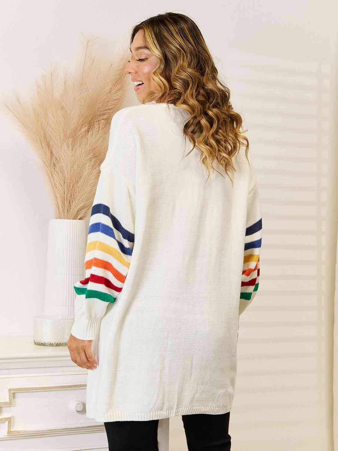 Maxct &Striped Open Front Dropped Shoulder Cardigan