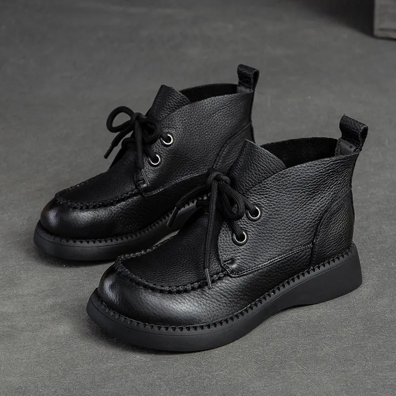 Women Spring Retro Fashionable Leather Lace Up Boots