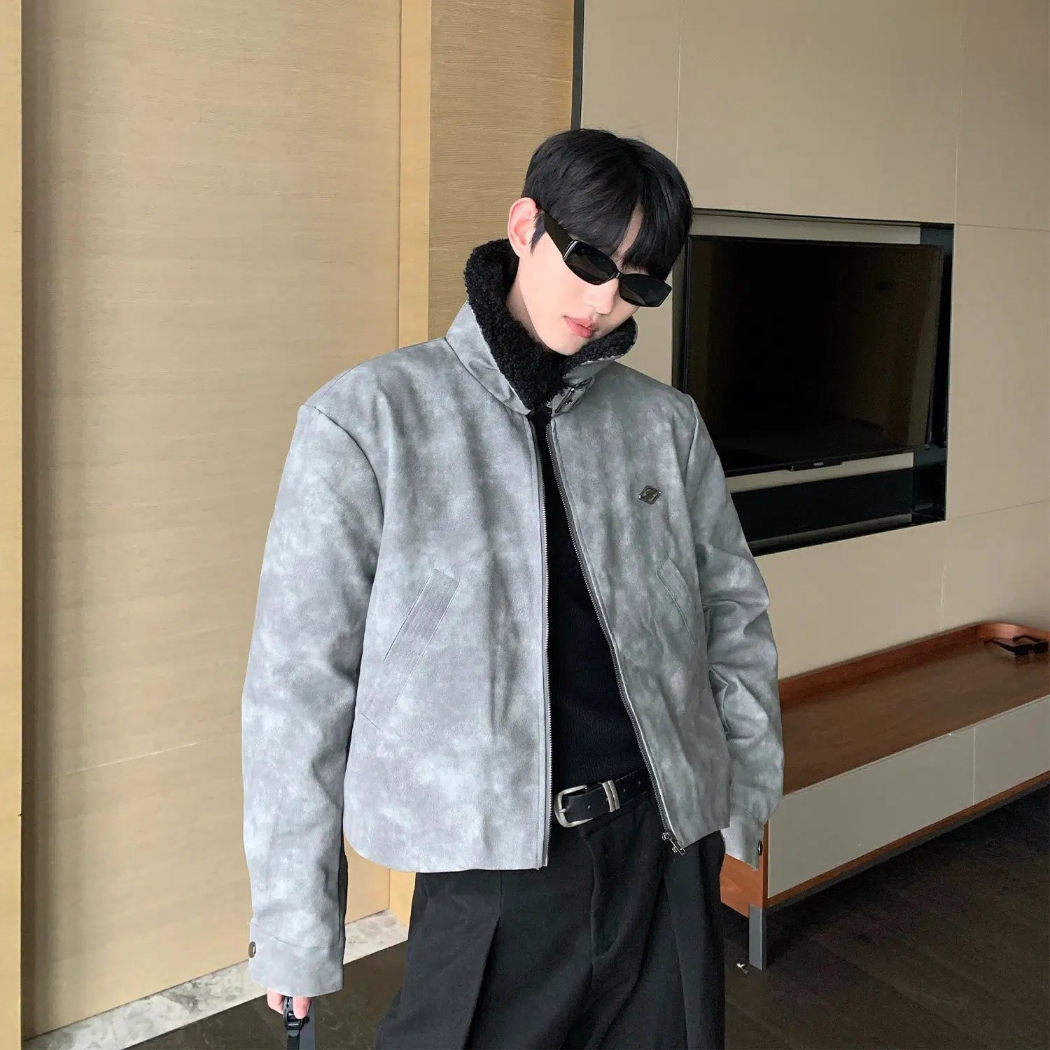Maxct Thickened Zip Wool Bomber Jacket