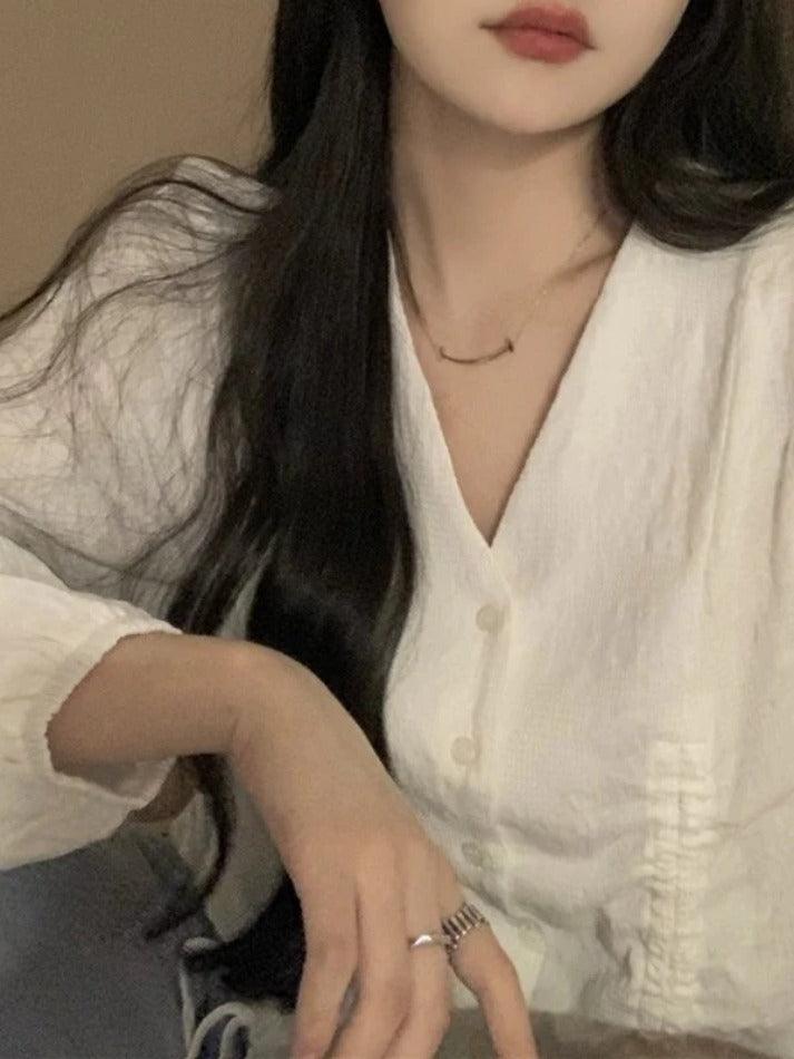 Maxct Lace Up Button Front Long Sleeve Blouse