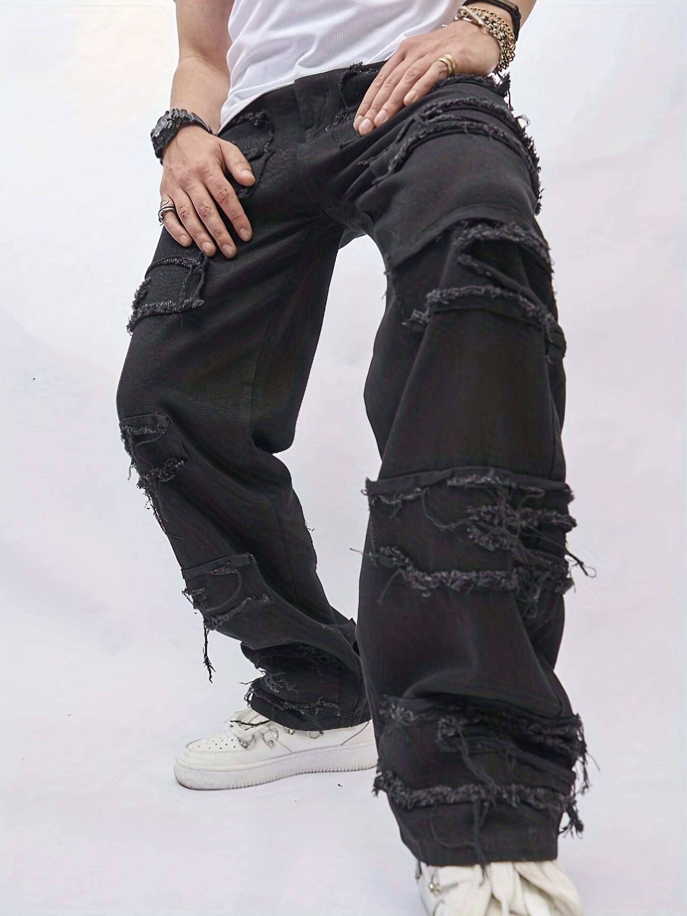Maxct  Men Ripped Frayed Straight Leg Jeans