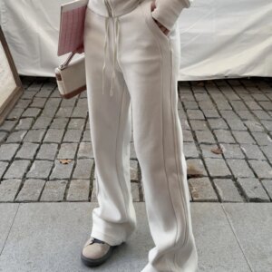 Cotton Casual Sports High Elastic Waist Lace-Up Fleece-Lined Pants