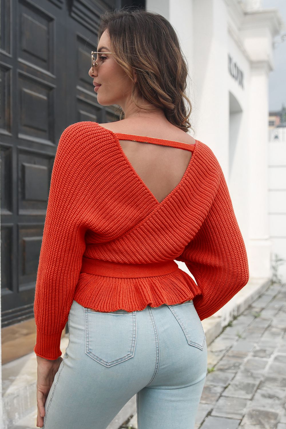 Maxct &Tie Waist Ruffle Hem Sweater