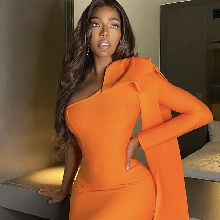 Maxct High-end Women's Rich And Golden Style Bandage Dress Three-dimensional Big Bow Shoulder Waisted Dinner Cocktail Dress