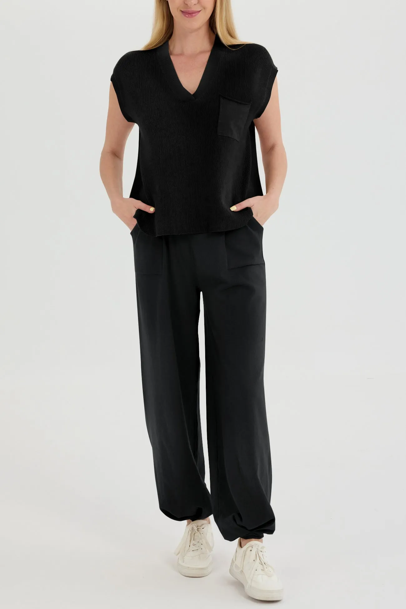 Maxct V Neck Knit Tank Top Pants Suits - Image 21