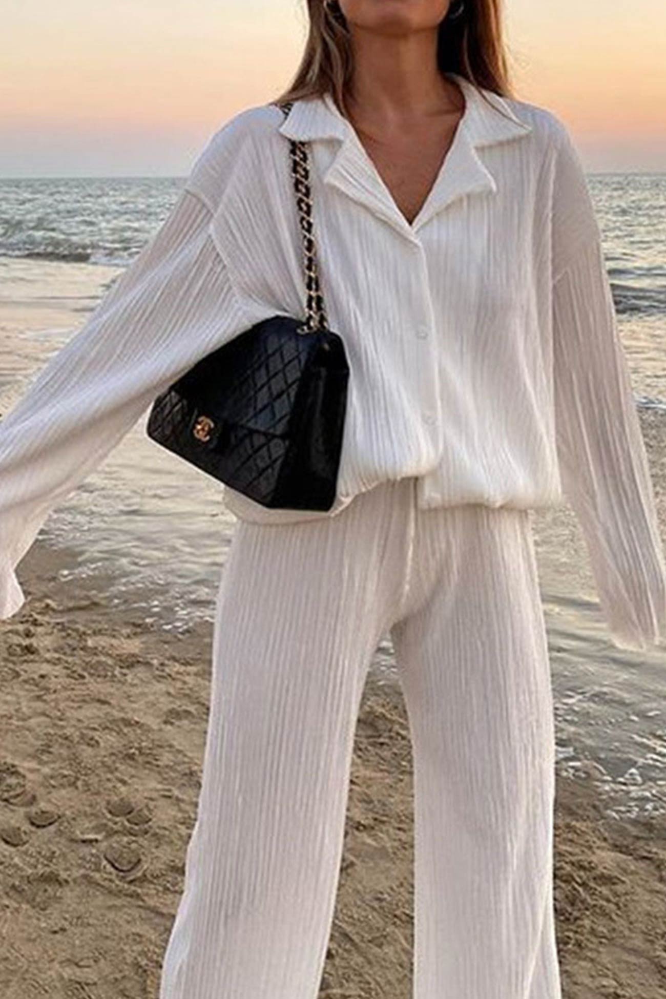 Maxct Pleated Shirt Wide Leg Pants Set - Image 6