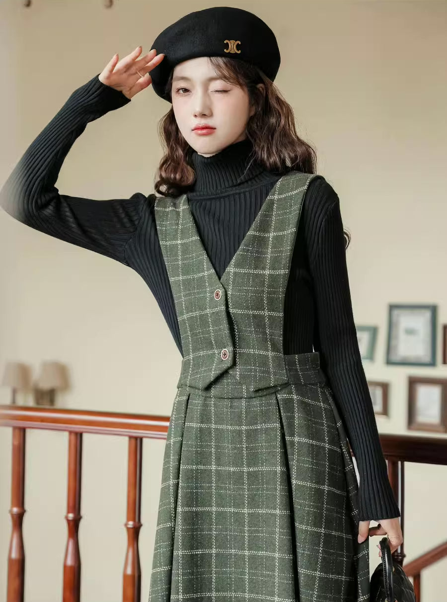 Plaid Vest Pinafore Dress Maxct