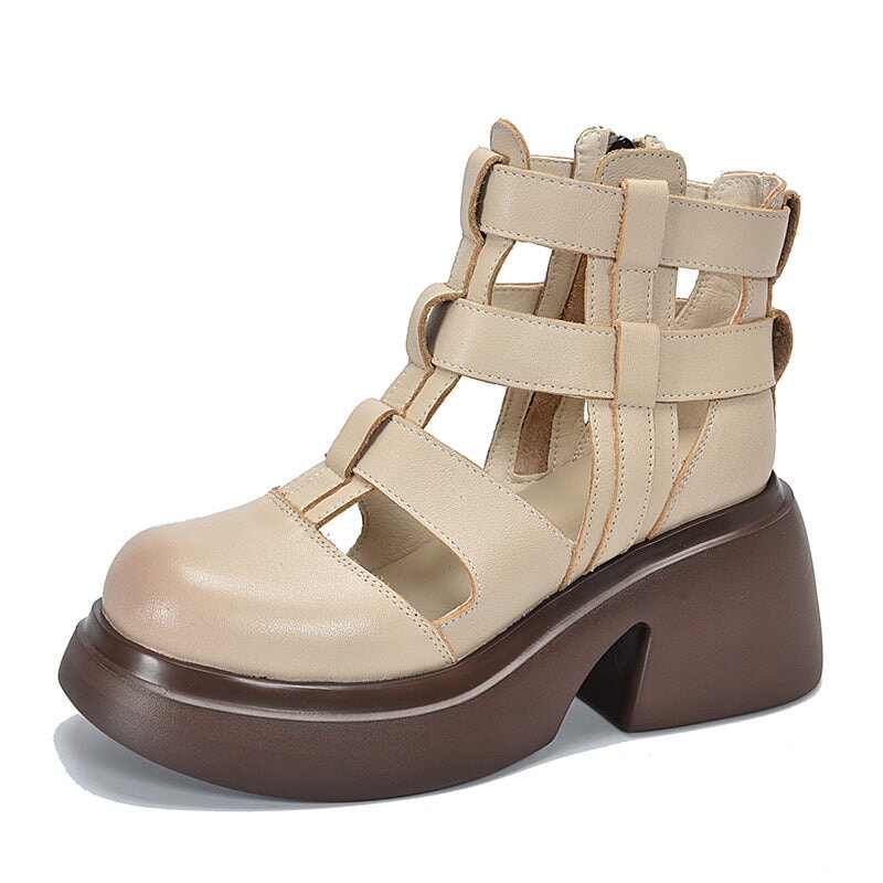 Woven Platform Gladiator Sandals with Side Zipper Maxct