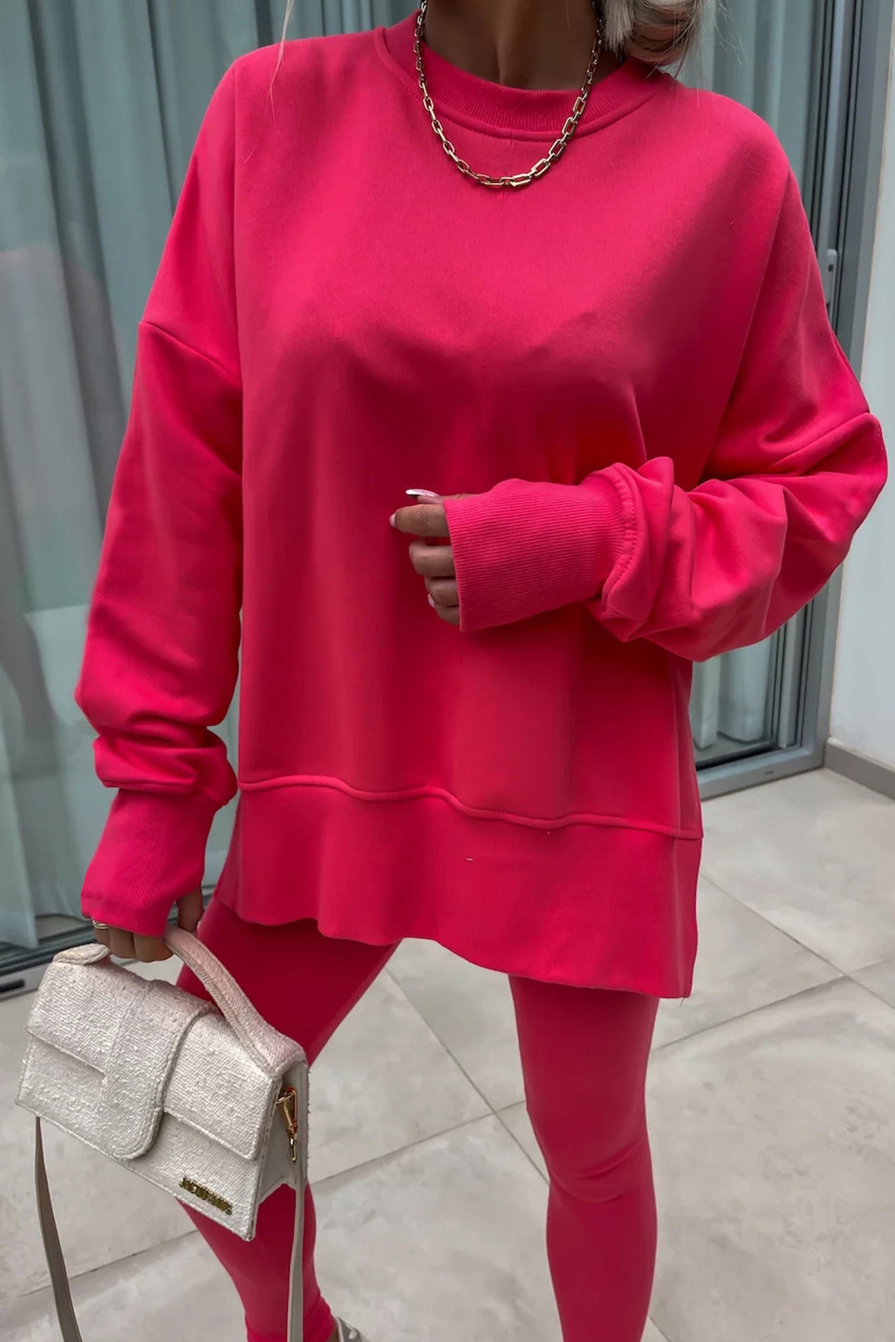 Maxct Crew Neck Slit Sweatshirt Legging Suits
