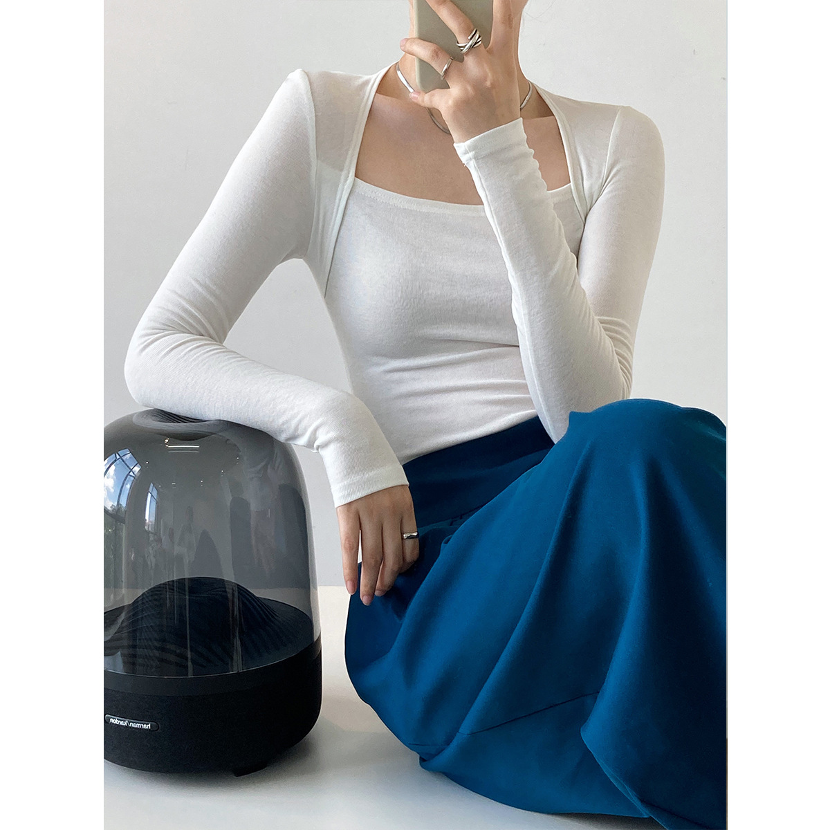 Maxct 2000s fashion Luxi French Style Long Sleeve Square Collar T-shirt Women's Slim Fit Slimming Fake Two-Piece Top Autumn Thin Bottoming Shirt 283