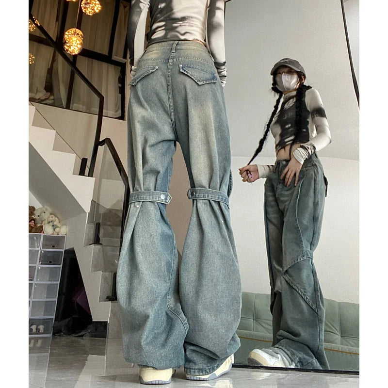 Baggy Blue Jeans High Waist Wide Leg Maxct