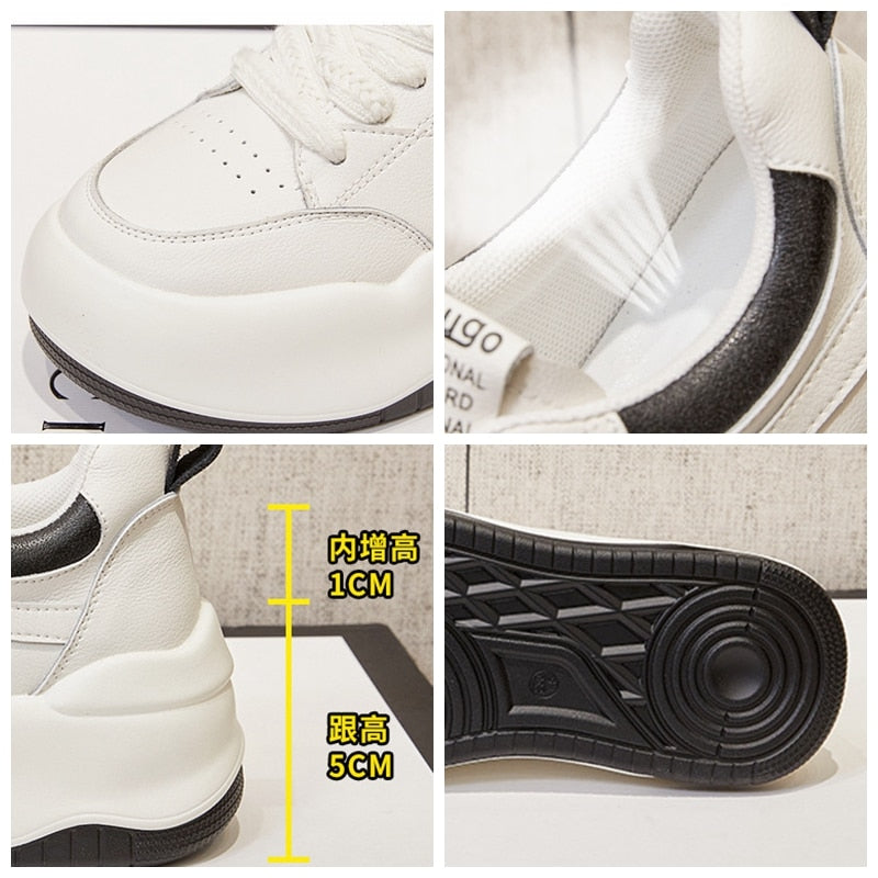 Stylish Women's White Leather Chunky Trainers with 6cm Heel Maxct