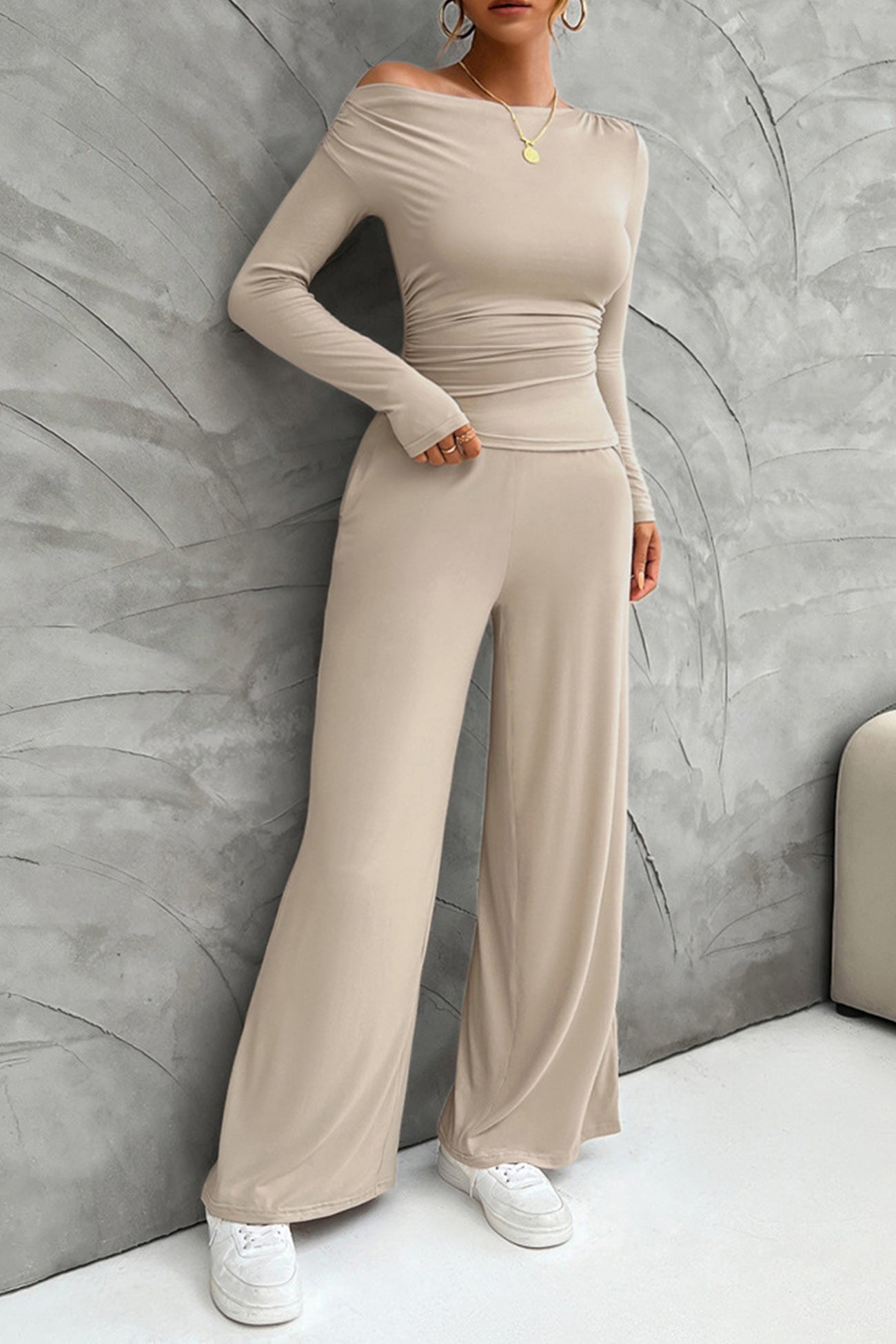 Maxct Drop Shoulder Tops Wide Leg Pants Set