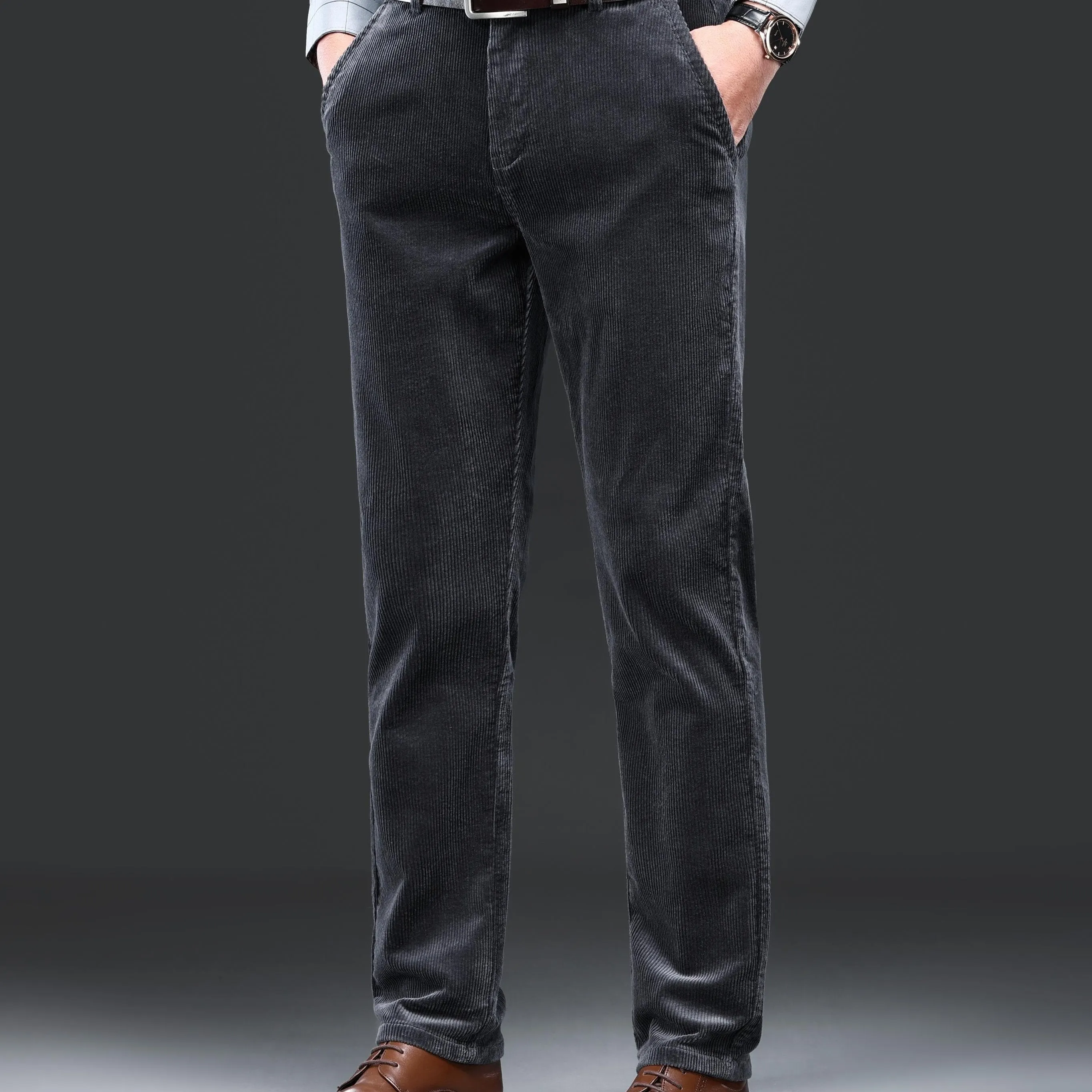 Maxct  Men's Corduroy Pants For Business, Formal Stretch Straight Leg Pants For Fall Winter