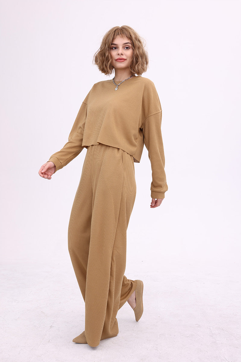 Maxct Waffle Solid Pullover Top & Knit Wide Pants - Image 4