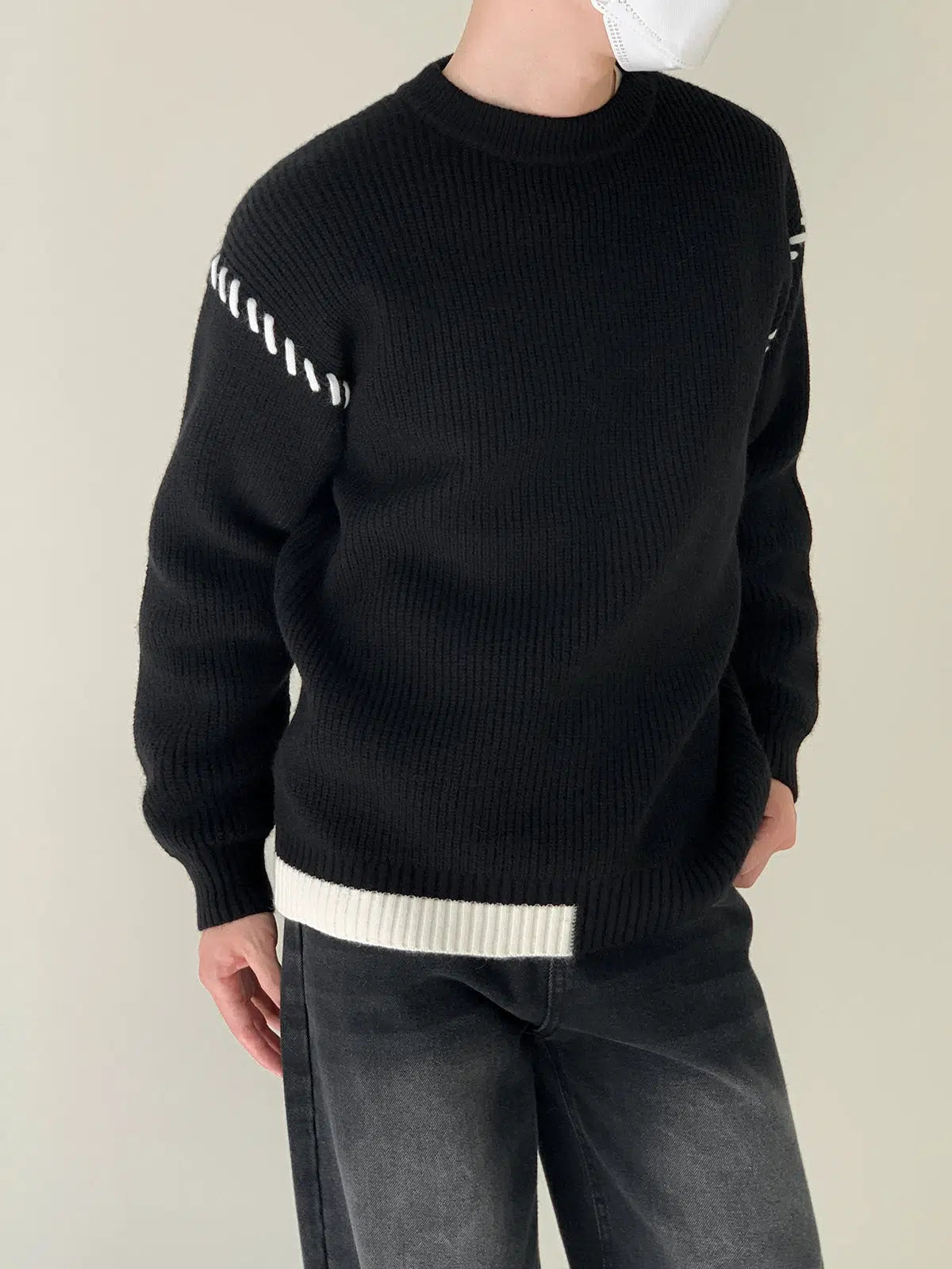 Maxct Shoulder Line Design Crew Neck Sweater