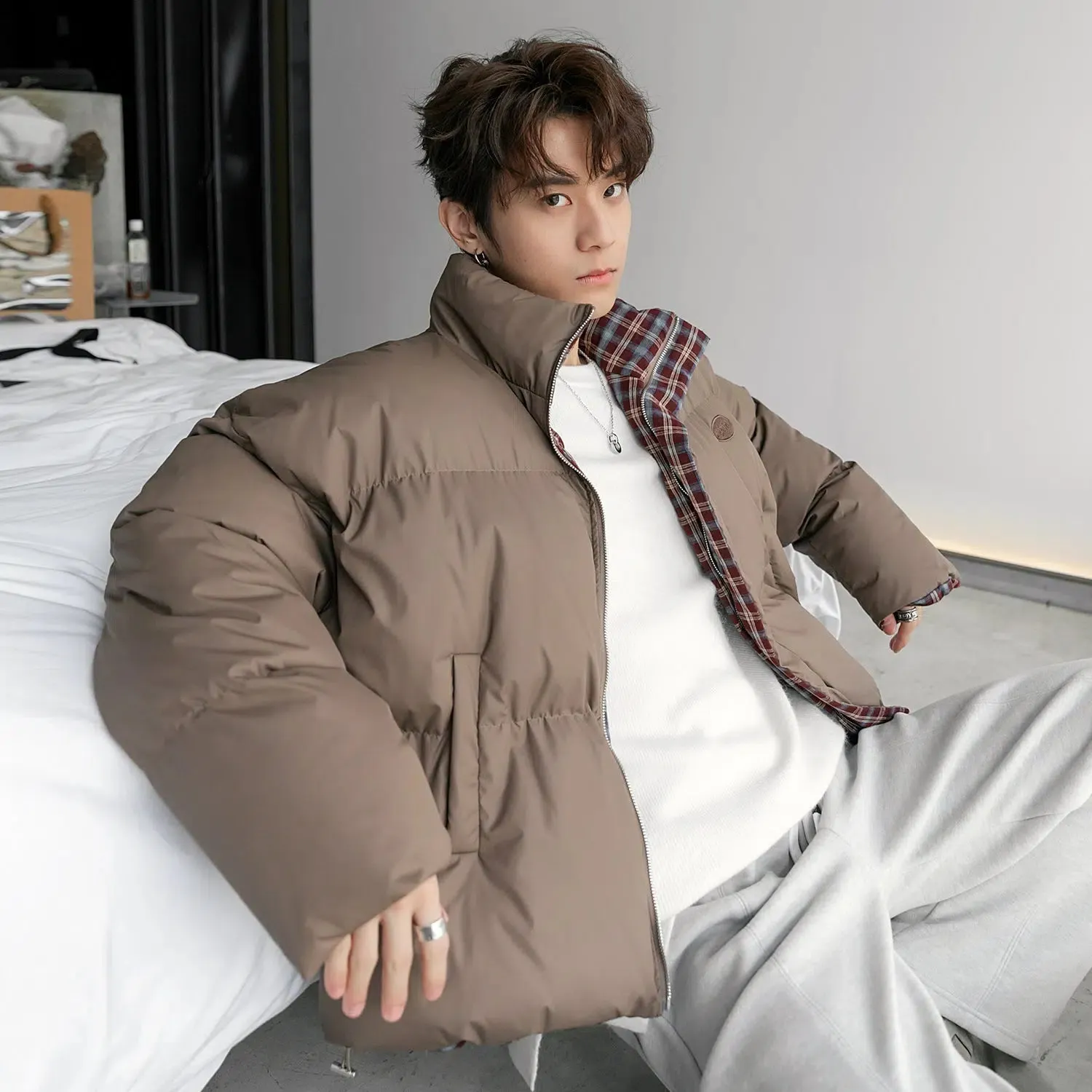 Maxct Short Double-Side Plaid Puffer Jacket