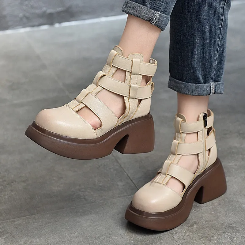 Woven Platform Gladiator Sandals with Side Zipper Maxct