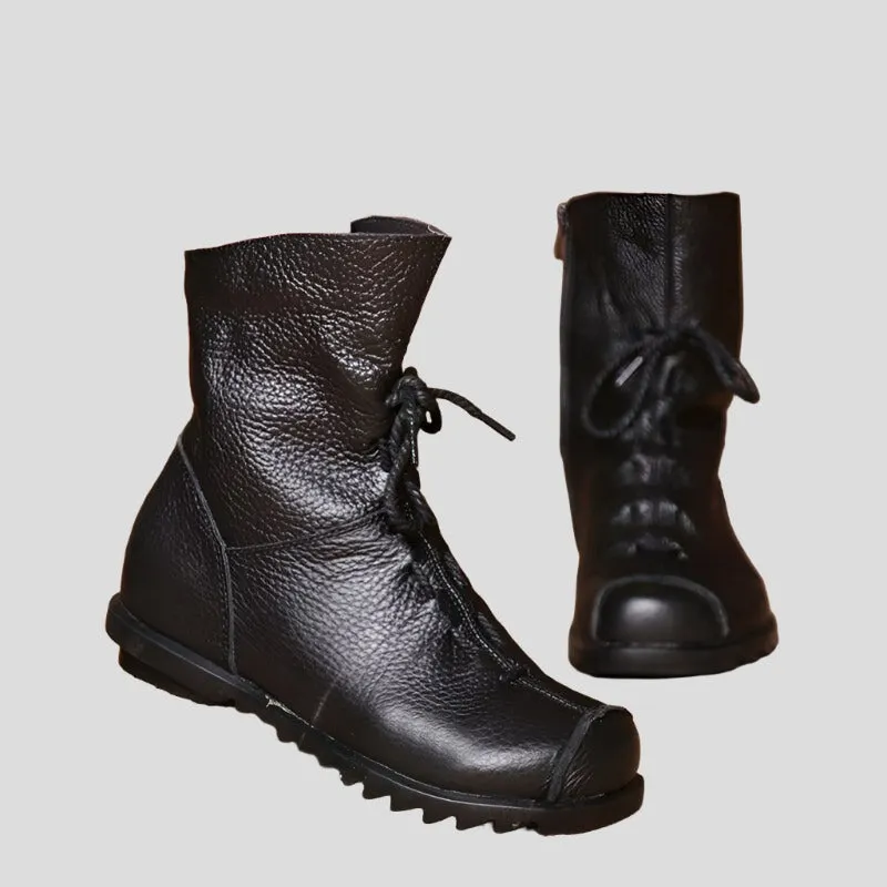 Retro-Style Handmade Black Leather Boots for Women Maxct