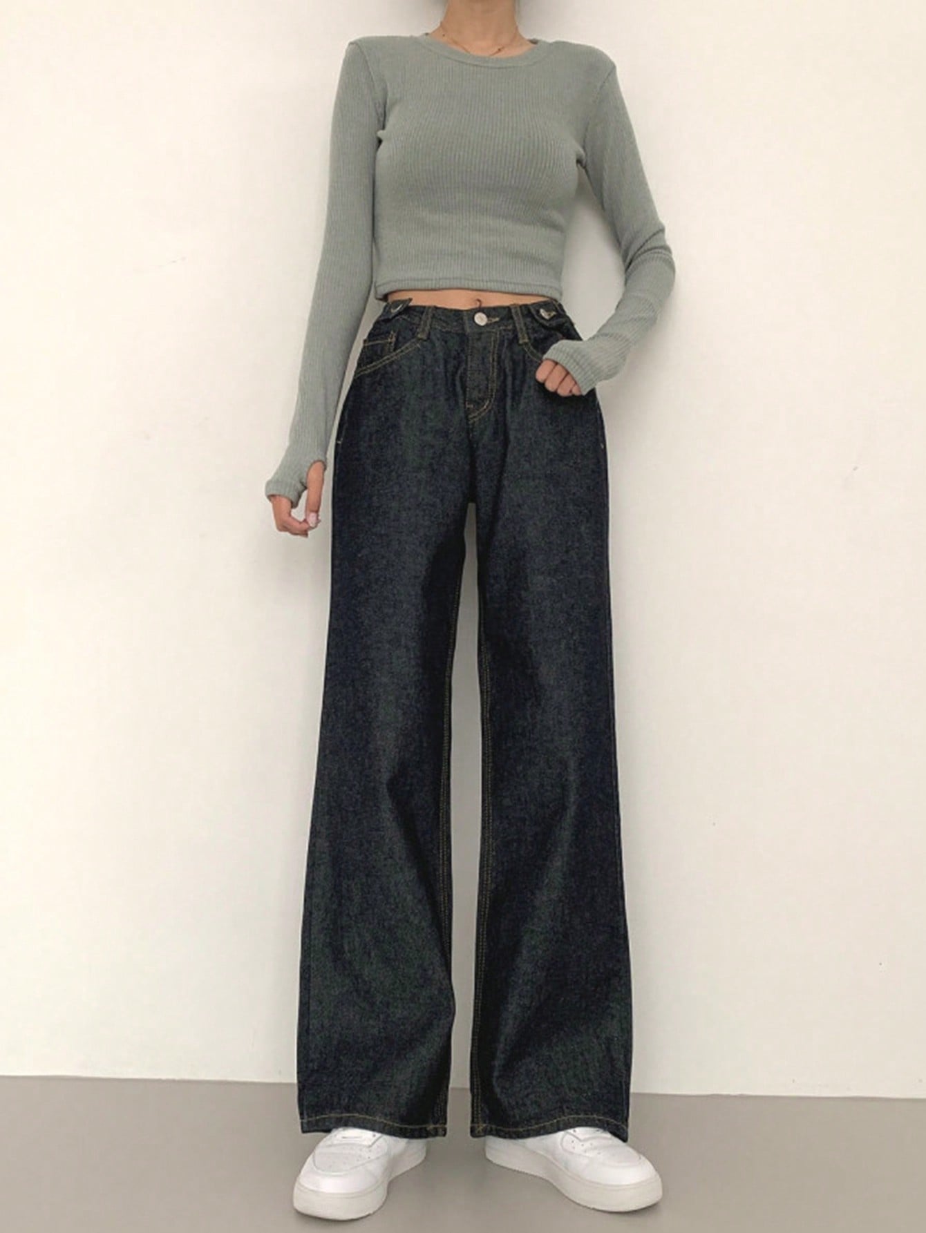 Maxct Women's Loose Fit Wide Leg Casual Denim Pants With Pockets