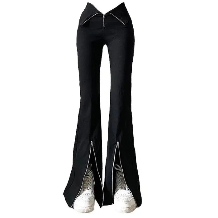 Grunge Zip Up Flared Pants Maxct