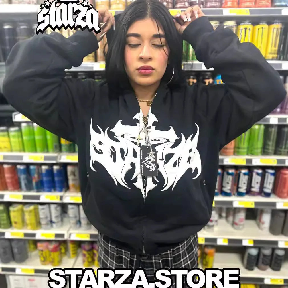 Maxct Y2k Winter Long Sleeved Hoodie Sweatshirt Oversized Winter Clothes Streetwear Y2k Vintage Punk Graffiti Print Top School Ootd