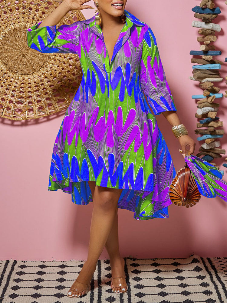 Printed A-Line Shirt Midi Dress Maxct