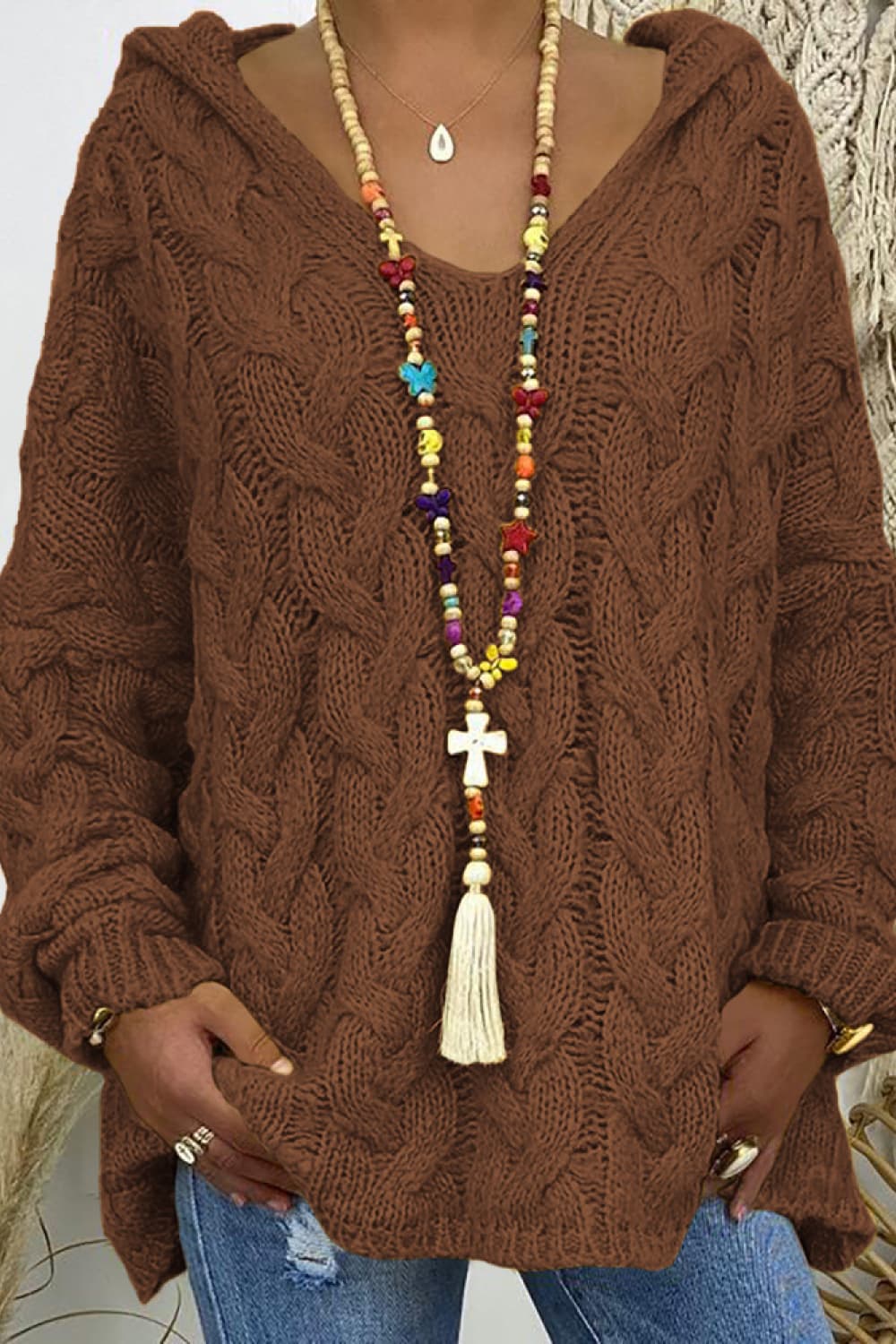 Cable-Knit Hooded Sweater - Image 3
